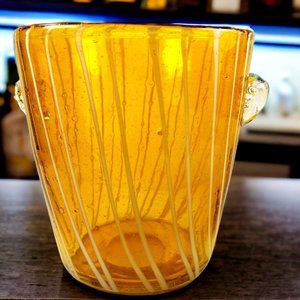 Murano Italian Ice Bin Venini for Disaronno, Handblown Art Glass, Amber & White